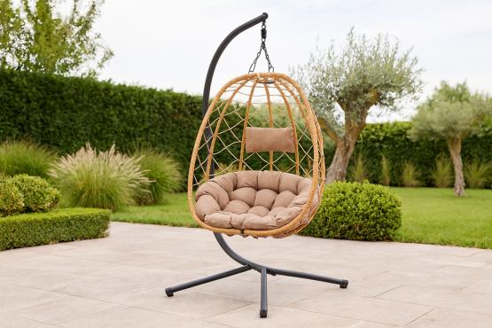 Fotel Wiszący Składany Garden Line Beżowy z Beżową Poduszką i Czarną Ramą