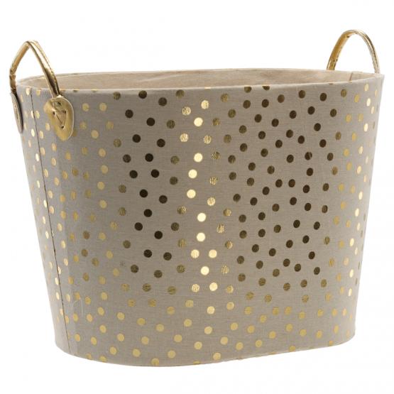 KOSZ NA PRANIE/ZABAWKI 38 x 48 x 34 CM W KROPKI ZŁOTY/SREBRNY *4885