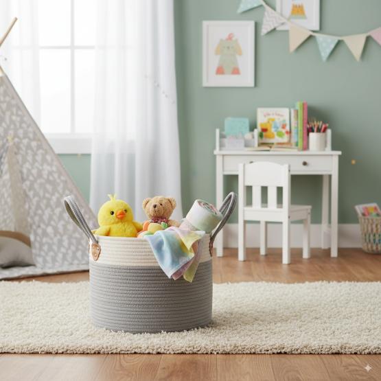 KOSZ NA PRANIE/ZABAWKI 33 x 27 CM OKRĄGŁY SZARY ROZM. M