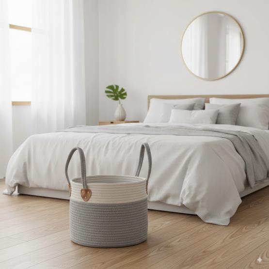 KOSZ NA PRANIE/ZABAWKI 30 x 24 CM OKRĄGŁY SZARY ROZM. S