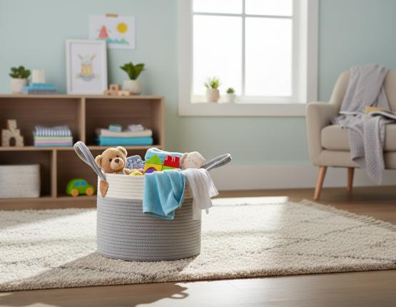 KOSZ NA PRANIE/ZABAWKI 30 x 24 CM OKRĄGŁY SZARY ROZM. S