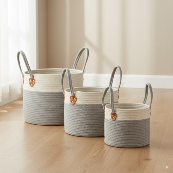 KOSZ NA PRANIE/ZABAWKI 30 x 24 CM OKRĄGŁY SZARY ROZM. S