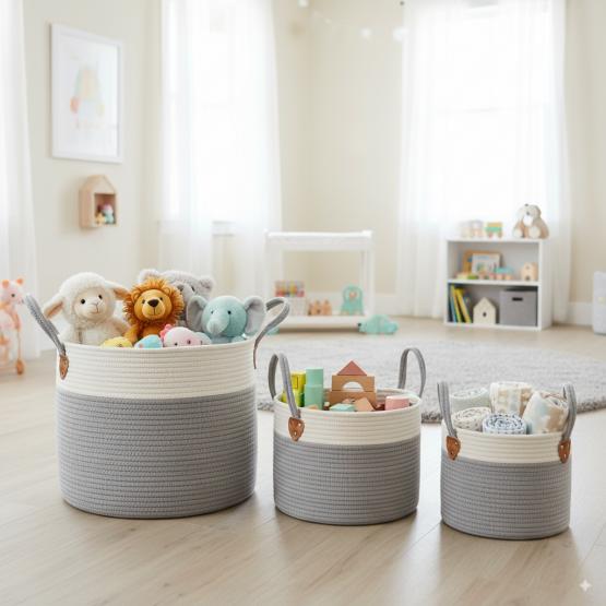 KOSZ NA PRANIE/ZABAWKI 30 x 24 CM OKRĄGŁY SZARY ROZM. S