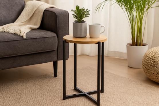 STOLIK OKRĄGŁY Z METALOWĄ PODSTAWĄ ŚR.29 CM WYS. 42 CM