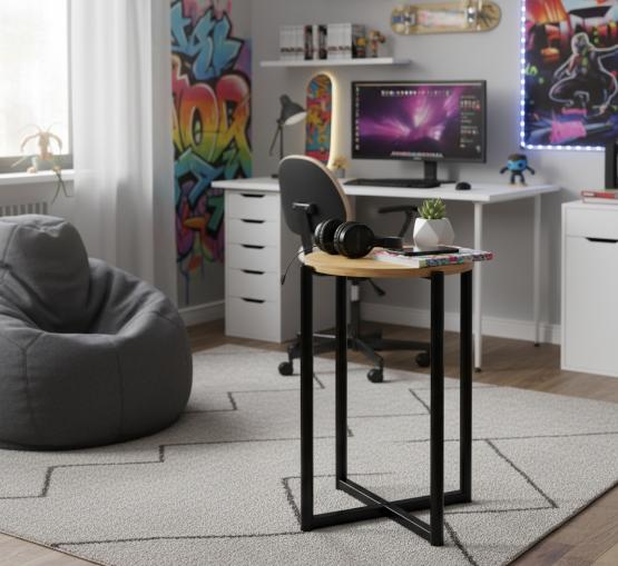 STOLIK OKRĄGŁY Z METALOWĄ PODSTAWĄ ŚR.29 CM WYS. 42 CM