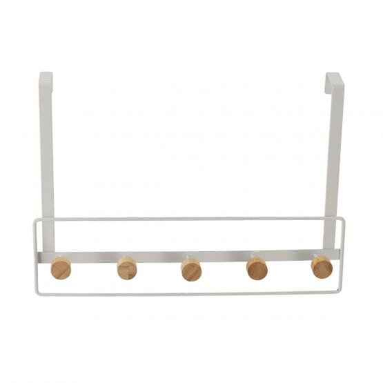 WIESZAK METALOWY NA DRZWI Z BAMBUSOWYMI 5 HAKAMI 39 x 5 x 38 CM