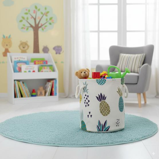 KOSZ NA PRANIE/ZABAWKI 30 x 35 CM OKRĄGŁY ANANASY ROZM. S