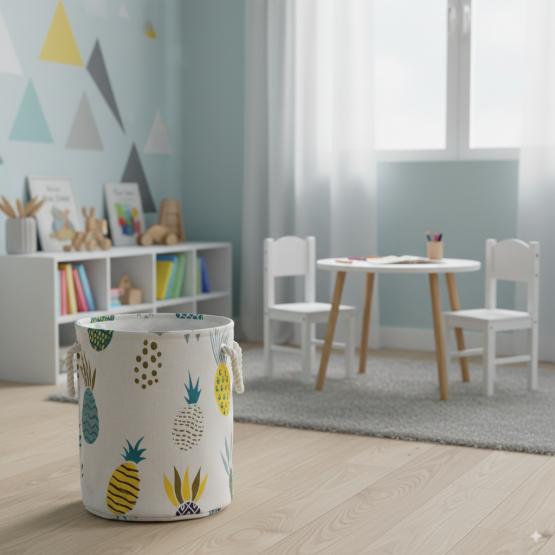 KOSZ NA PRANIE/ZABAWKI 35 x 40 CM OKRĄGŁY ANANASY ROZM. M