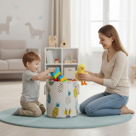 KOSZ NA PRANIE/ZABAWKI 35 x 40 CM OKRĄGŁY ANANASY ROZM. M