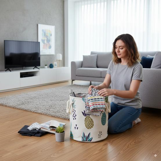 KOSZ NA PRANIE/ZABAWKI 35 x 40 CM OKRĄGŁY ANANASY ROZM. M