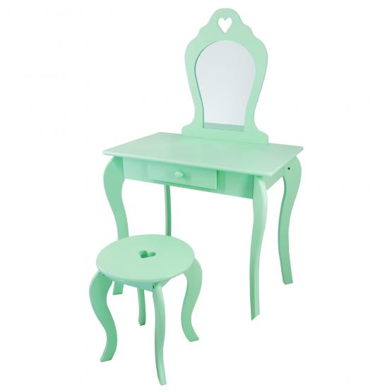 MAŁA TOALETKA KOSMETYCZNA MIĘTOWA Z LUSTREM + TABORET 