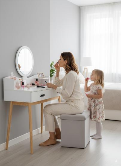 TOALETKA KOSMETYCZNA BIAŁA Z LUSTREM 100 x 40 x 139 CM 