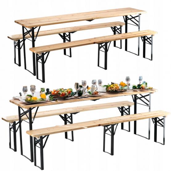 Zestaw Biesiadny - Stół 220x50x77 cm + 2 Ławki 220x25x47 cm - składany