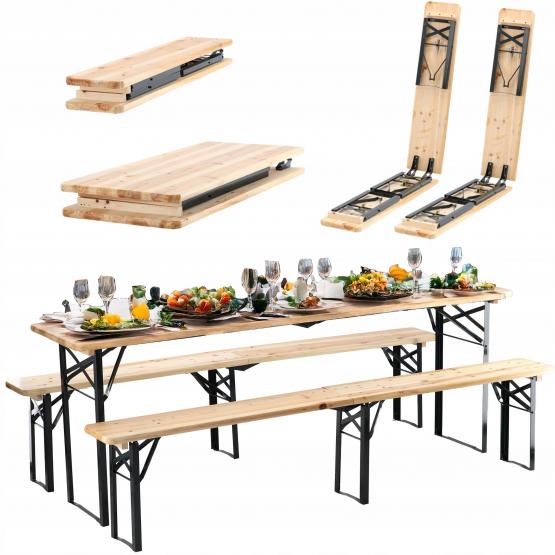 Zestaw Biesiadny - Stół 220x50x77 cm + 2 Ławki 220x25x47 cm - składany