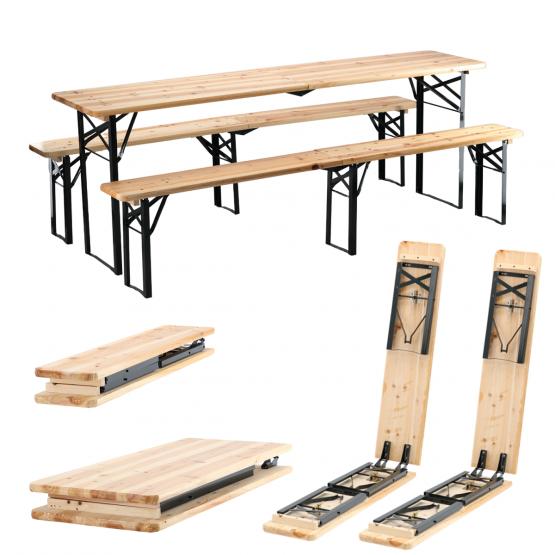 Zestaw Biesiadny - Stół 220x50x77 cm + 2 Ławki 220x25x47 cm - składany