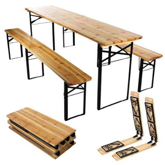 Zestaw Biesiadny - Stół 220x50x77 cm + 2 Ławki 220x25x47 cm - składany