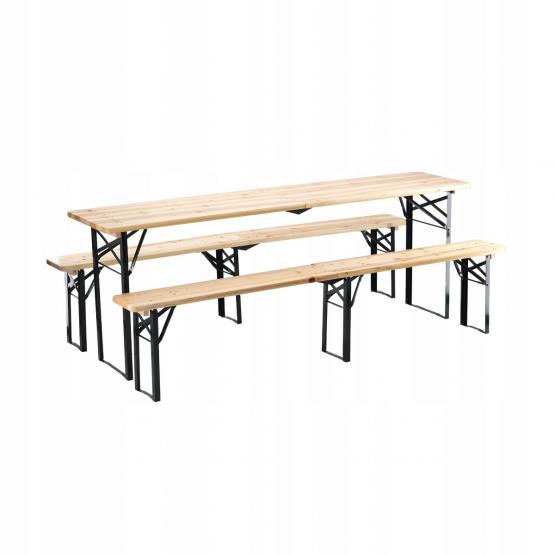 Zestaw Biesiadny - Stół 220x50x77 cm + 2 Ławki 220x25x47 cm - składany