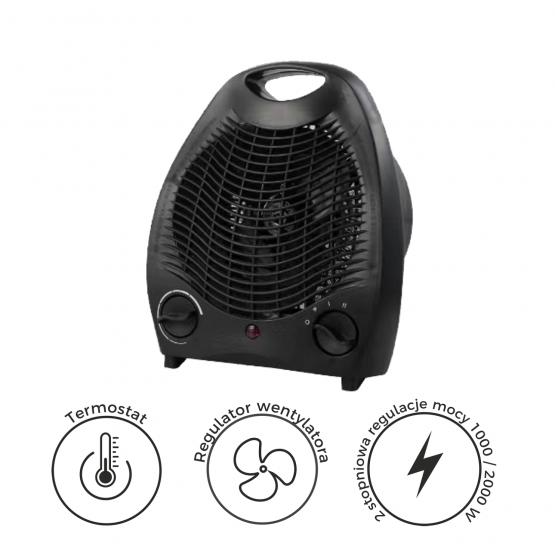 TERMOWENTYLATOR ELEKTRYCZNY / FARELKA Z BEZPIECZNYM WYŁĄCZNIKIEM CZARNA 2000 W
