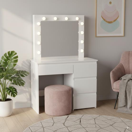 TOALETKA DO WIZAŻU BIAŁA Z OŚWIETLENIEM Z 4 SZUFLADAMI 