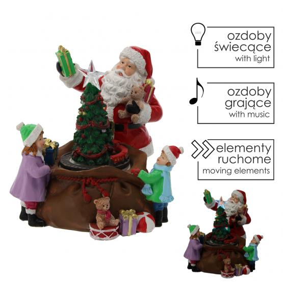 POZYTYWKA BOŻONAR. LED MIKOŁAJ Z CHOINKĄ I PREZENTAMI 20 x 19 x 19 cm