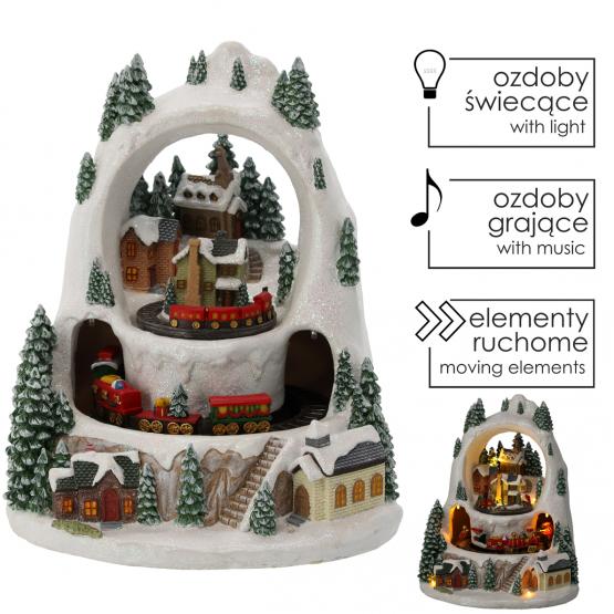 POZYTYWKA BOŻONAR. LED WIOSKA ZIMOWA Z POCIĄGIEM 23 x 23 x 25,5 cm