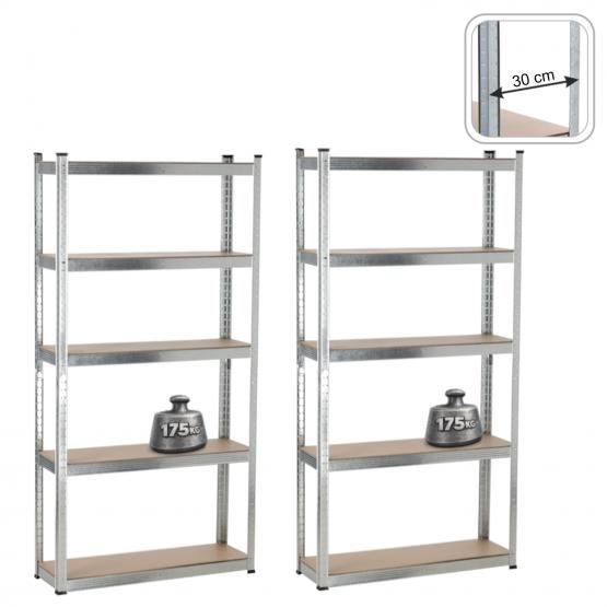 Zestaw 2 Regałów Stalowych 5-Poziomowych 90x30x180 cm Udźwig półki:175 KG
