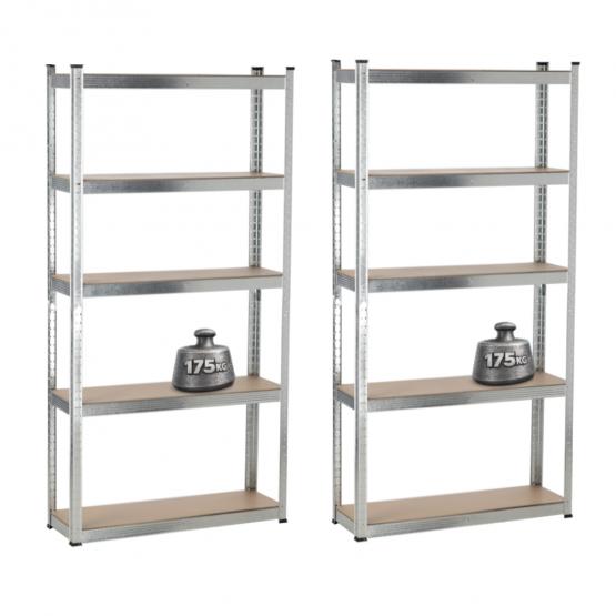 Zestaw 2 Regałów Stalowych 5-Poziomowych 90x30x180 cm Udźwig półki:175 KG