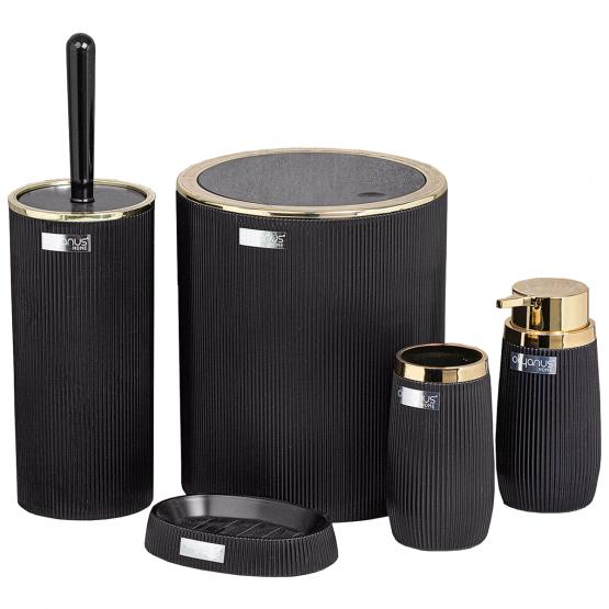 ZESTAW ŁAZIENKOWY OKRĄGŁY 5 ELEM. CZARNY / ZŁOTY ZESTAW ŁAZIENKOWY OKRĄGŁY 5 ELEM. CZARNY / ZŁOTY