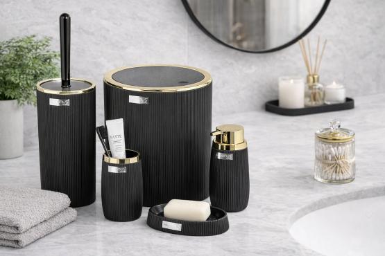 ZESTAW ŁAZIENKOWY OKRĄGŁY 5 ELEM. CZARNY / ZŁOTY ZESTAW ŁAZIENKOWY OKRĄGŁY 5 ELEM. CZARNY / ZŁOTY
