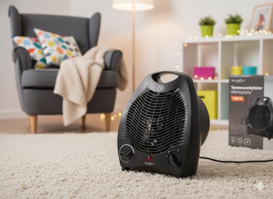 TERMOWENTYLATOR ELEKTRYCZNY / FARELKA Z BEZPIECZNYM WYŁĄCZNIKIEM CZARNA 2000 W