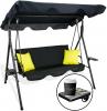 HUŚTAWKA OGRODOWA A-TYPE 170 x 110 x 153 cm CZARNA Z ŻÓŁTYMI POD. I PODSTAWKAMI NA KUBEK 