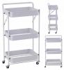 REGAŁ MOBILNY NA KÓŁKACH 3 POZIOMOWY SKŁADANY BIAŁY 88 x 45 x 29,5 cm 