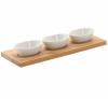 KPL. DO SERWOWANIA PRZYSTAWEK - 3 MISECZKI PORCELANOWE Z BAMBUSOWĄ DESKĄ 28x10x5CM 