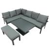 Zestaw Mebli Aluminiowych Garden Line Szary z Szarymi Poduszkami - Sofa Narożna + Pufa + Stolik