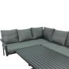 Zestaw Mebli Aluminiowych Garden Line Szary z Szarymi Poduszkami - Sofa Narożna + Pufa + Stolik