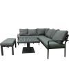 Zestaw Mebli Aluminiowych Garden Line Szary z Szarymi Poduszkami - Sofa Narożna + Pufa + Stolik