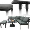 Zestaw Mebli Aluminiowych Garden Line Szary z Szarymi Poduszkami - Sofa Narożna + Pufa + Stolik