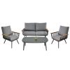 Zestaw Mebli Aluminiowych Garden Line (Sofa + 2 Fotele + Stolik)  - Szary z Szarymi Poduszkami