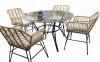 Zestaw Mebli Ogrodowych Garden Line Brązowy z Szarymi Poduszkami - (Stół + 4 Krzesła) 