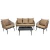Zestaw Mebli Ogrodowych z Plecionej Liny Garden Line Beżowy + Beżowe Poduszki (2 Fotele + Sofa + Stolik)