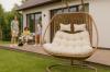 Fotel Wiszący Suri Dwuosobowy Garden Line Naturalny z Kremową Poduszką i Naturalną Ramą