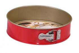 Okrągła tortownica / forma, w kolorze złotoczerwonym. Posiada powłokę zabezpieczającą przed przywieraniem zawartości (nonstick). Idealna do pieczenia tortów.