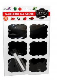Zestaw 18 naklejek idealnych do opisania słoi. Dodatkowo w zestawie znajduje się kreda. Naklejki można wielokrotnie podpisywać dzięki zmywalnej kredzie.