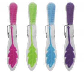 Komplet kolorowych spinaczy do bielizny wykonanych z plastiku, posiadających antypoślizgowe elementy ułatwiające użytkowanie.