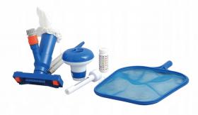 DUŻY ZESTAW DO CZYSZCZENIA BASENU (DOZOWNIK, TERMOMETR, PH TESTER, ODKURZACZ, SIATKA, KIJ)