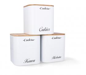 KOMPLET 3 POJEMNIKÓW NA HERBATĘ, KAWĘ, CUKIER KOLOR BIAŁY (11,5x11,5x12cm)