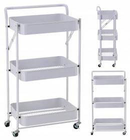 REGAŁ MOBILNY NA KÓŁKACH 3 POZIOMOWY SKŁADANY BIAŁY 88 x 45 x 29,5 cm 