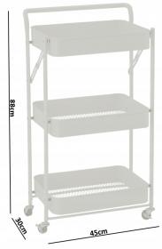 REGAŁ MOBILNY NA KÓŁKACH 3 POZIOMOWY SKŁADANY BIAŁY 88 x 45 x 29,5 cm 