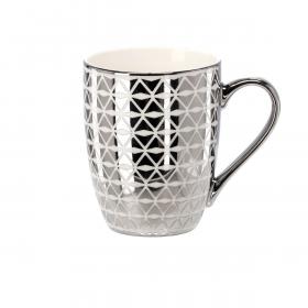 KUBEK PORCELANOWY SREBRNOBIAŁY 340ML MIX WZORÓW 