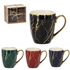 KUBEK PORCELANOWY 400 ML MARMUREK ZE ZŁOTEM MIX KOLOR